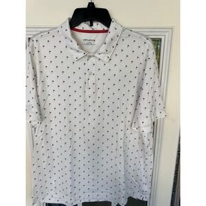 Untuckit Pourret Men XL White Flag Print Pima Cotton Blend Polo Shirt Soft Golf